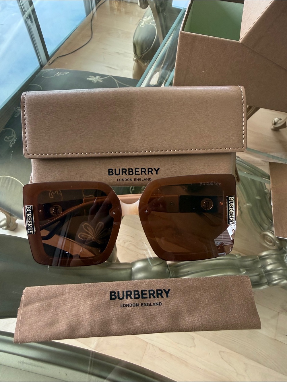 Burberry Brown Square Oversized Sunglasses with Logo Plaque